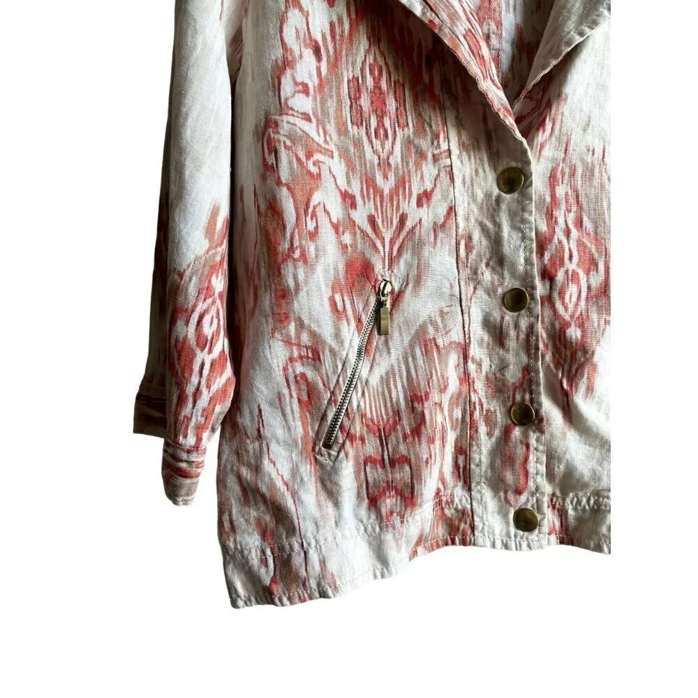 Chico's Size 2/Large/US 12 Orange Cream Ivory Full Zip 100% Linen Jacket